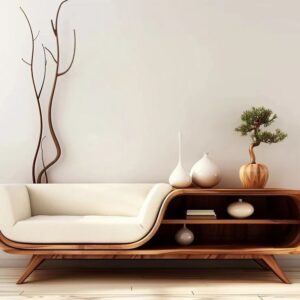 Modern Wooden Sofa with Shelf