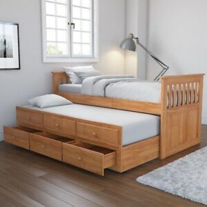 Wooden Trundle Daybed with Storage