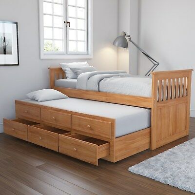 Wooden Trundle Daybed with Storage